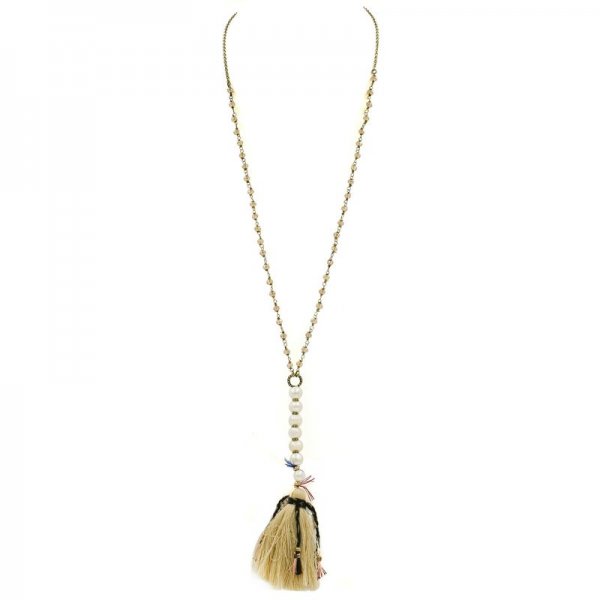 Cotton Tassel/Freshwater Pearl Necklace