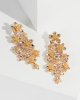 Gold Metal Flower And Crystal Detail Earrings