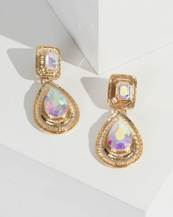 Holographic Tear Drop Crystal Earrings