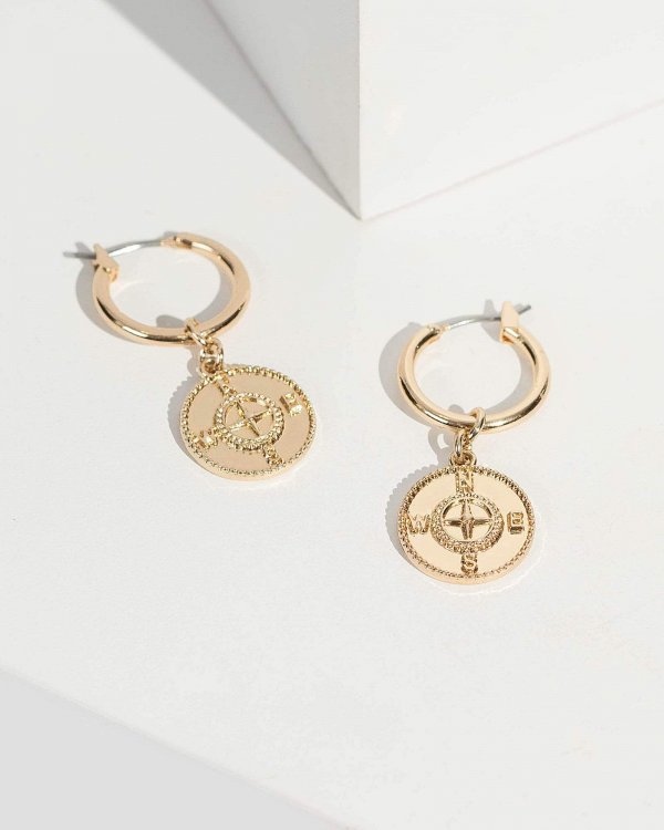 Gold Compass Hoop Earrings