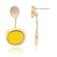 Color Enamel Disc With Two Tone Earrings -Beige & Yellow