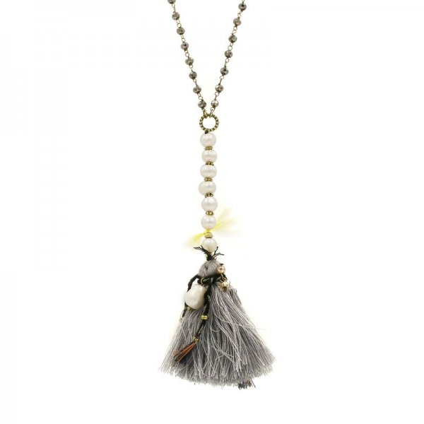 Cotton Tassel/Freshwater Pearl Necklace